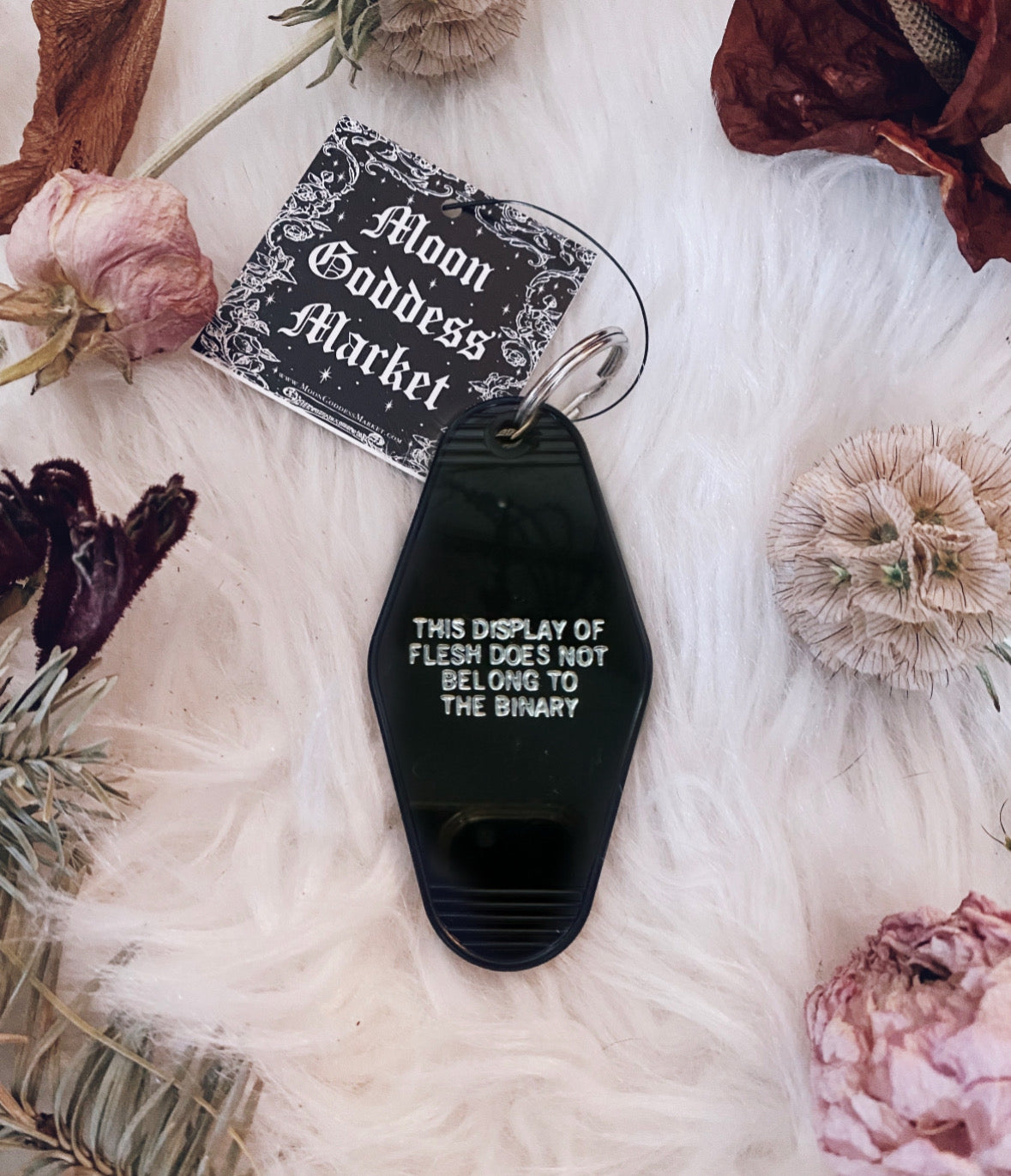 Non Binary “This flesh does not belong to the binary” Vintage Hotel Motel Keychain