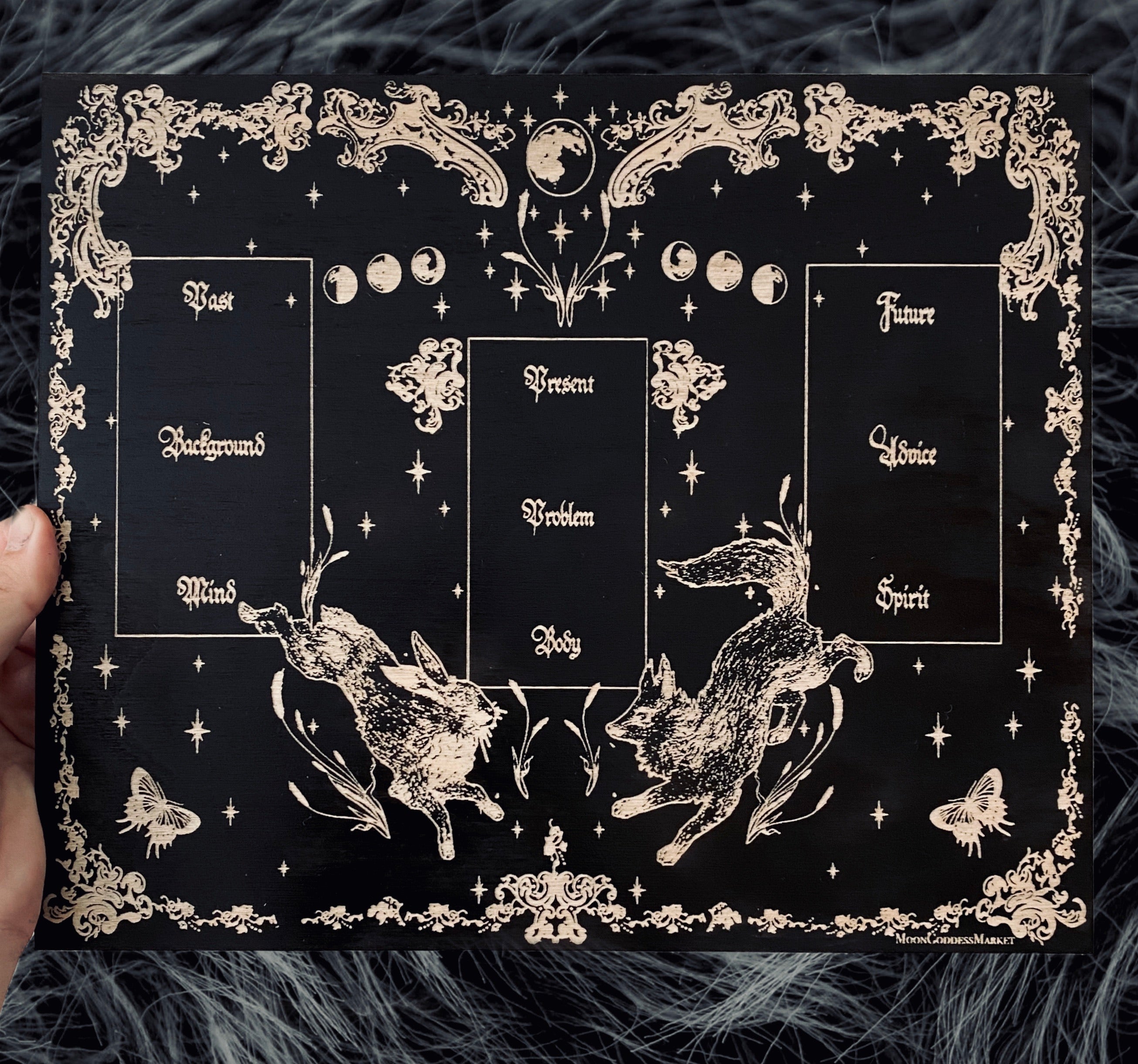 Three Card Tarot Spread board by Moon Goddess Market - Moon Goddess Market