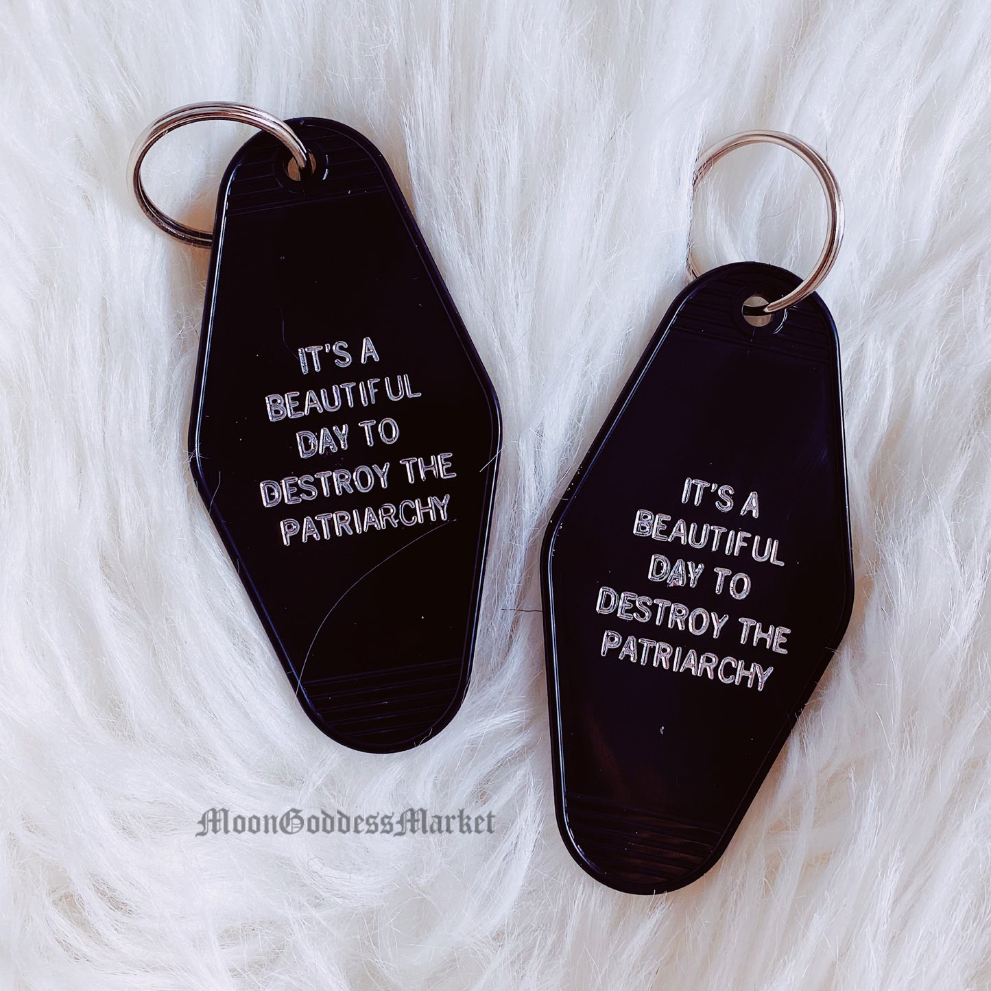 It’s A Beautiful Day To Destroy The Patriarchy Motel Keychain - Moon Goddess Market