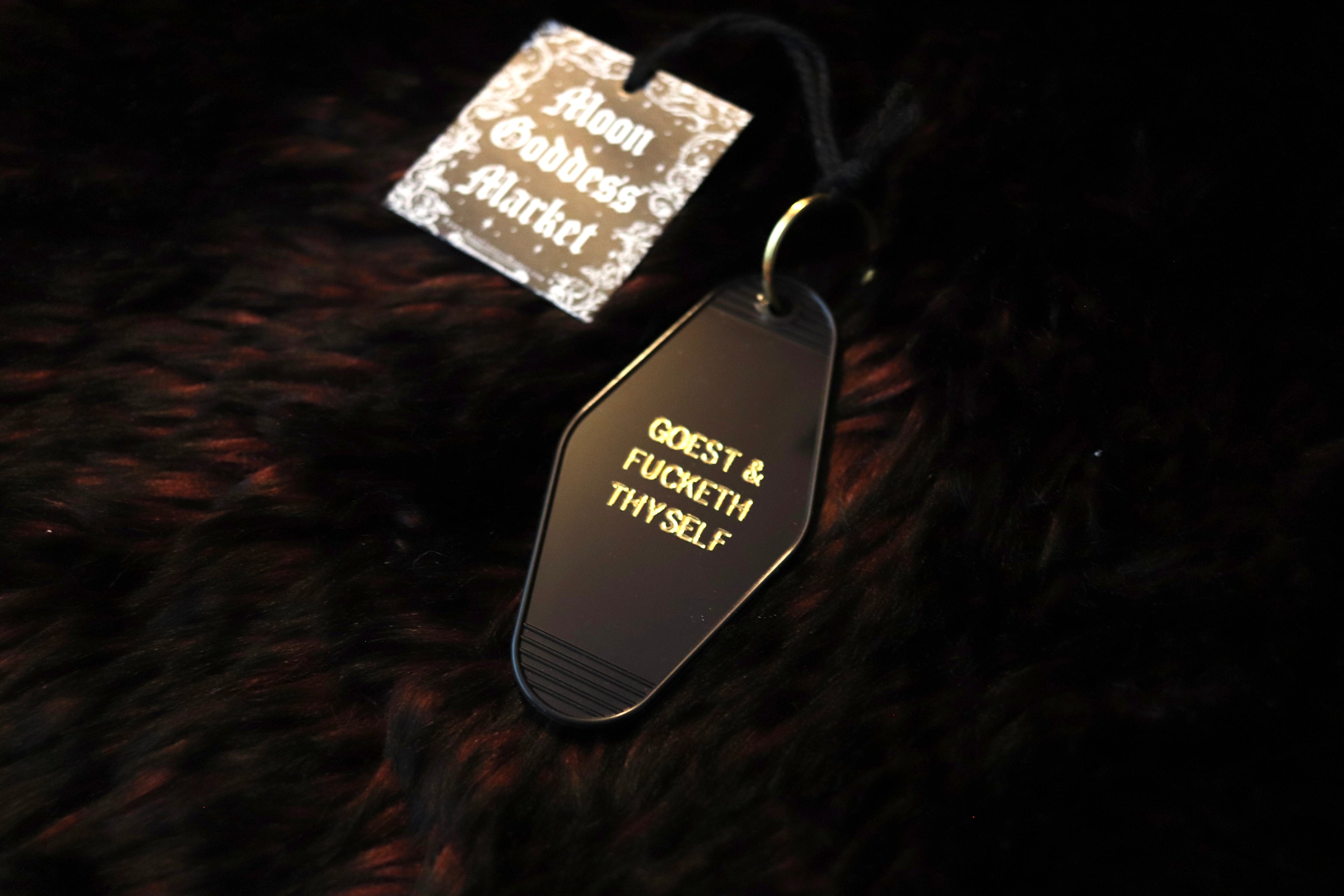 Hotel Motel Key Chain Black and Gold Goest and fucketh thyself - Moon Goddess Market