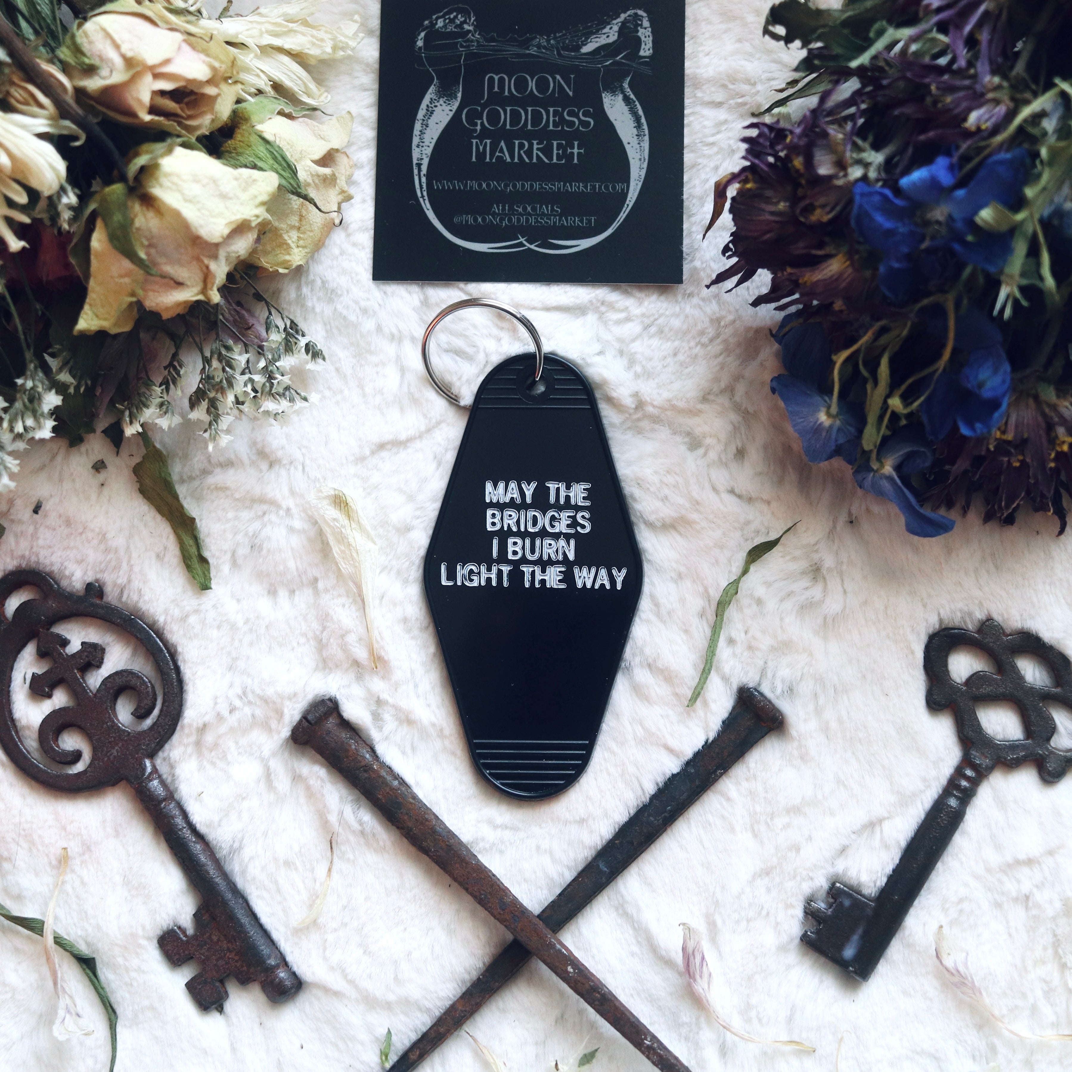 OVERSTOCK SALE May The Bridges I Burn Light The Way Hotel Motel Key Chain Black - Moon Goddess Market