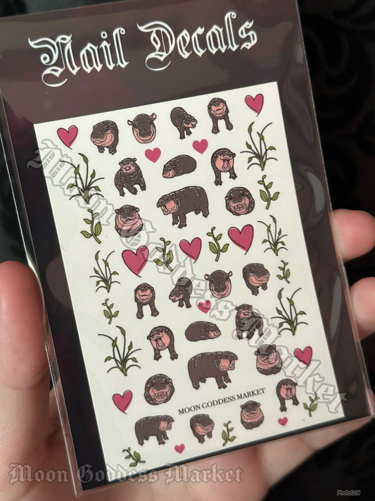 Baby Hippo Moo Deng Inspired Nail Decals