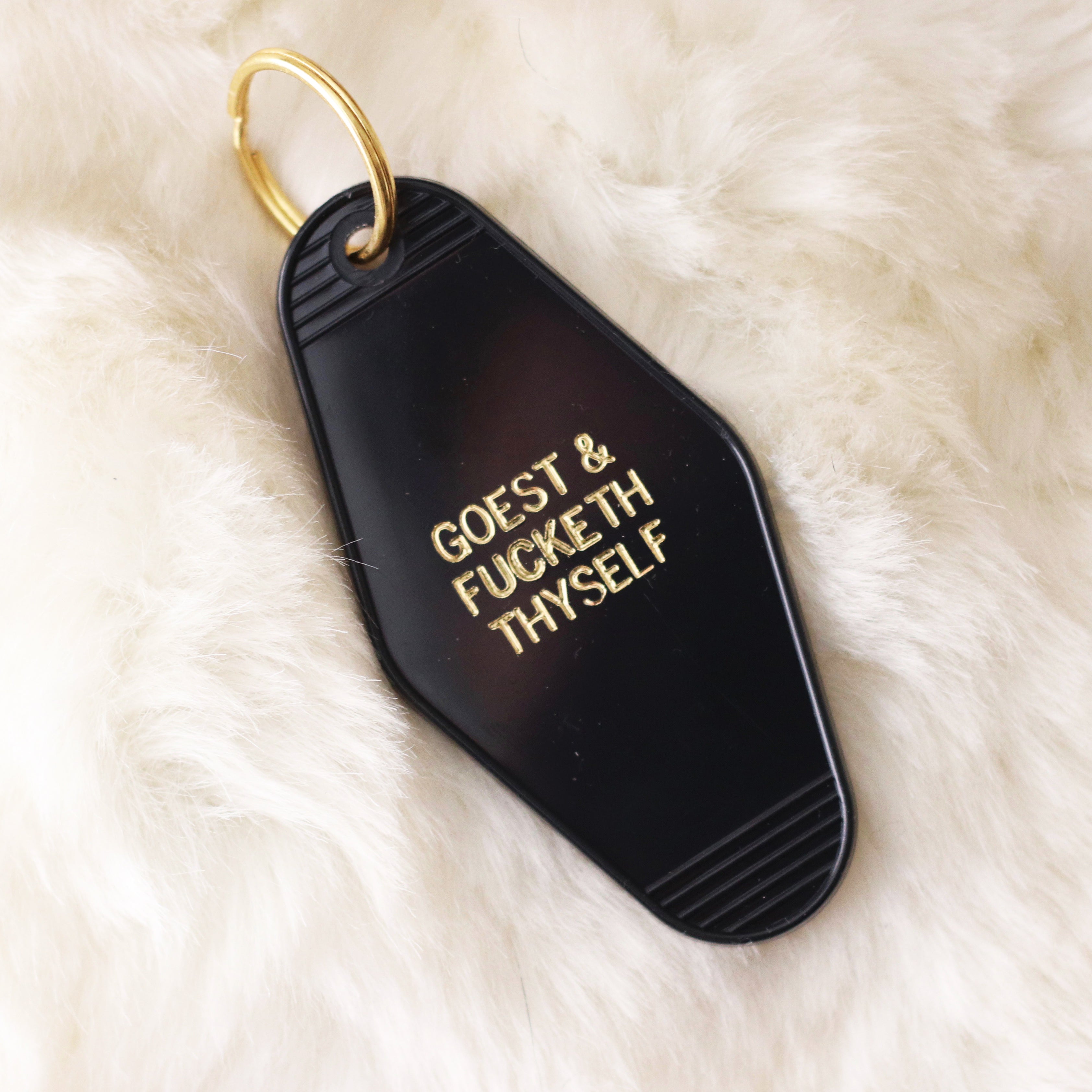 Hotel Motel Key Chain Black and Gold Goest and fucketh thyself - Moon Goddess Market