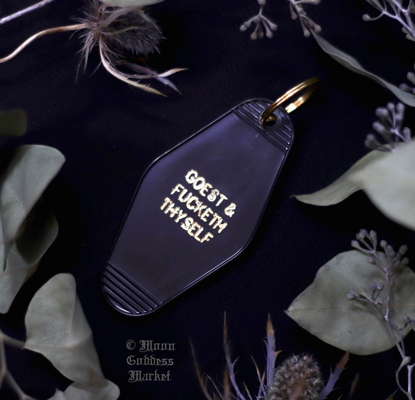 Hotel Motel Key Chain Black and Gold Goest and fucketh thyself - Moon Goddess Market