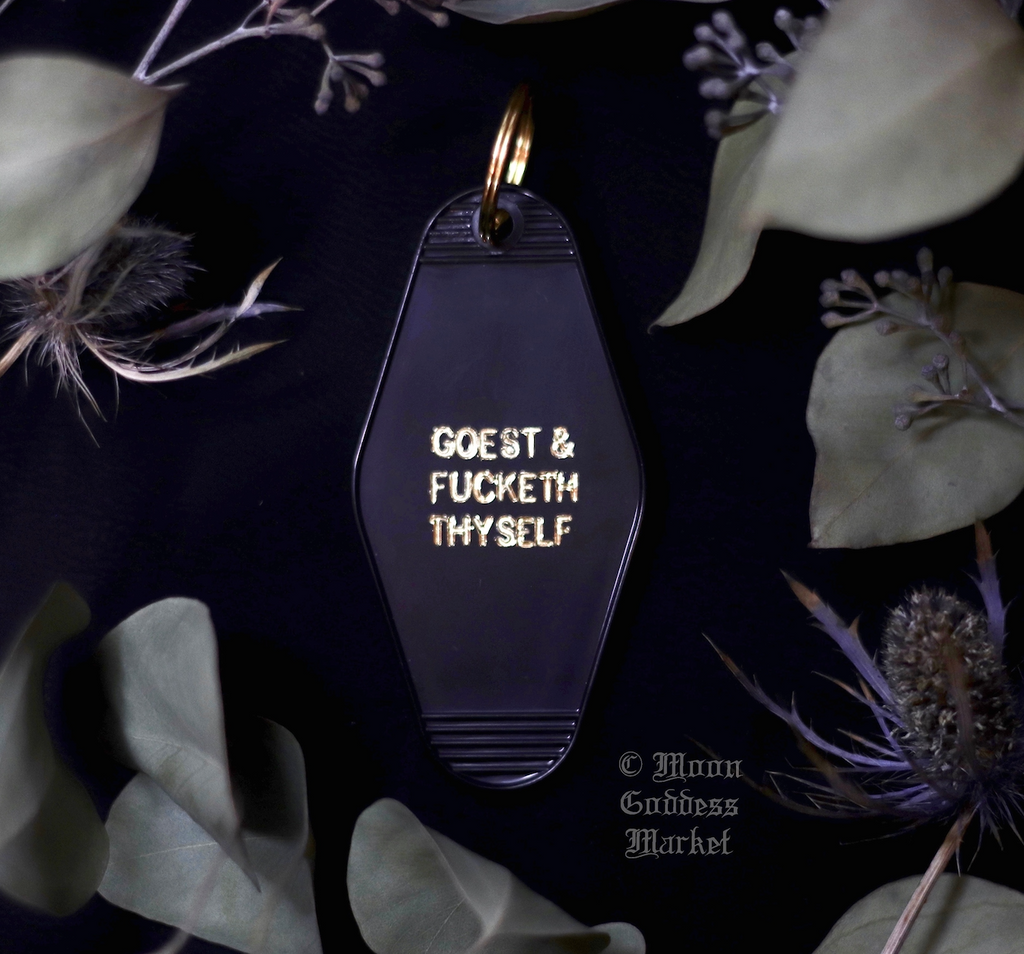 Hotel Motel Key Chain Black and Gold Goest and fucketh thyself - Moon Goddess Market