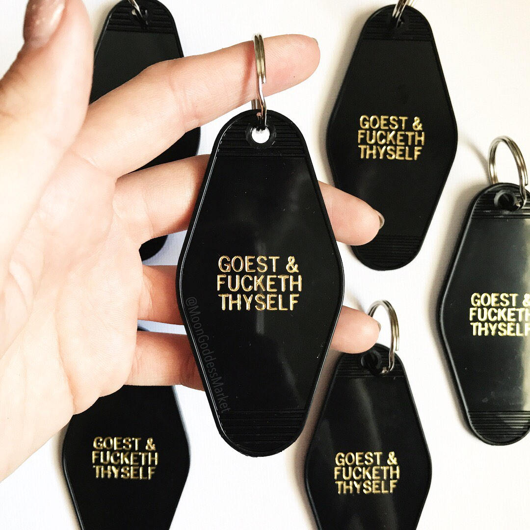 Hotel Motel Key Chain Black and Gold Goest and fucketh thyself - Moon Goddess Market