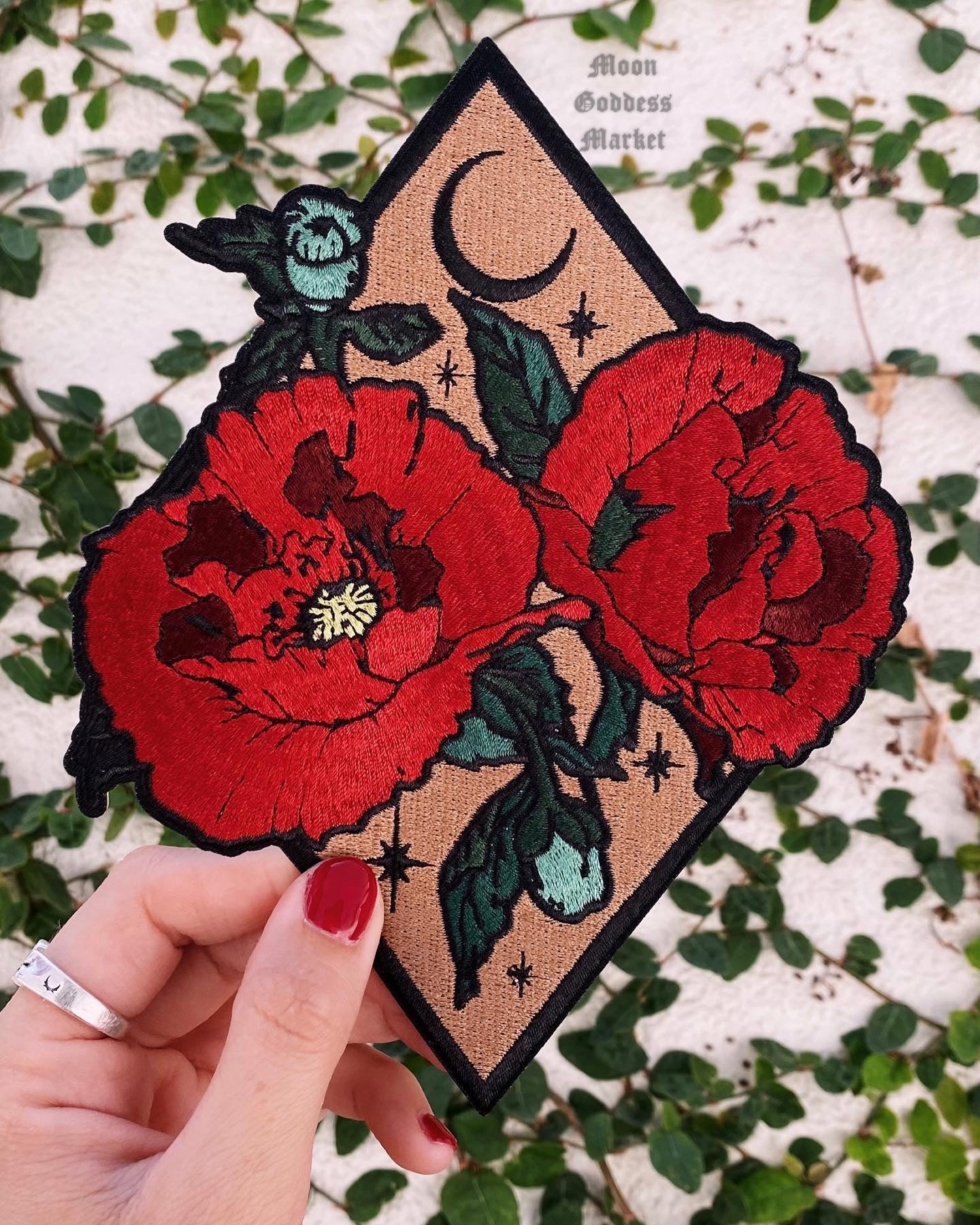 XL Floral Moon 7" Iron On Patches - Moon Goddess Market