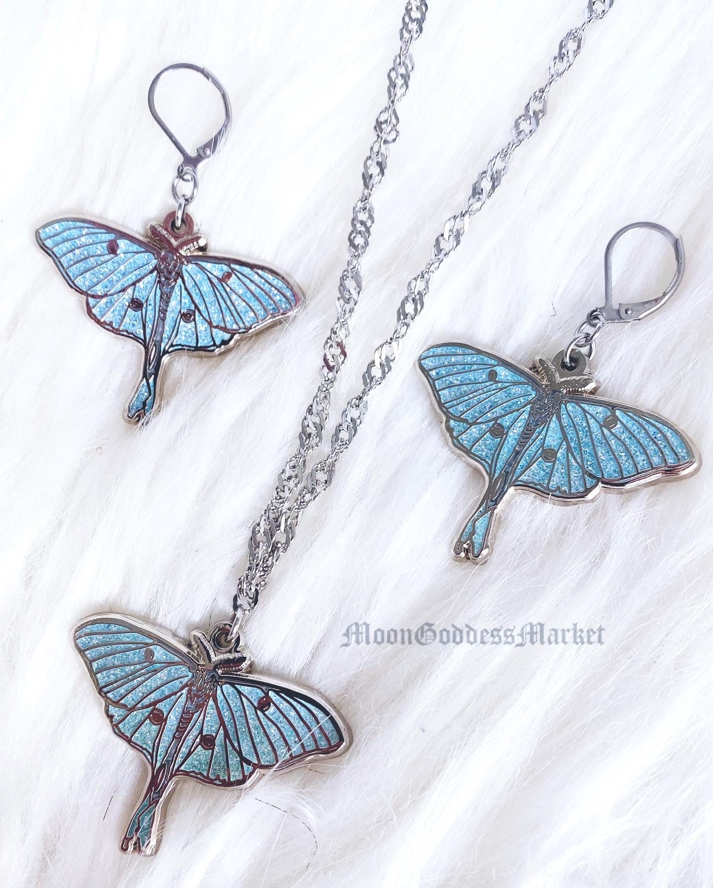 Luna Moth Glitter Necklace Surgical Steel - Moon Goddess Market