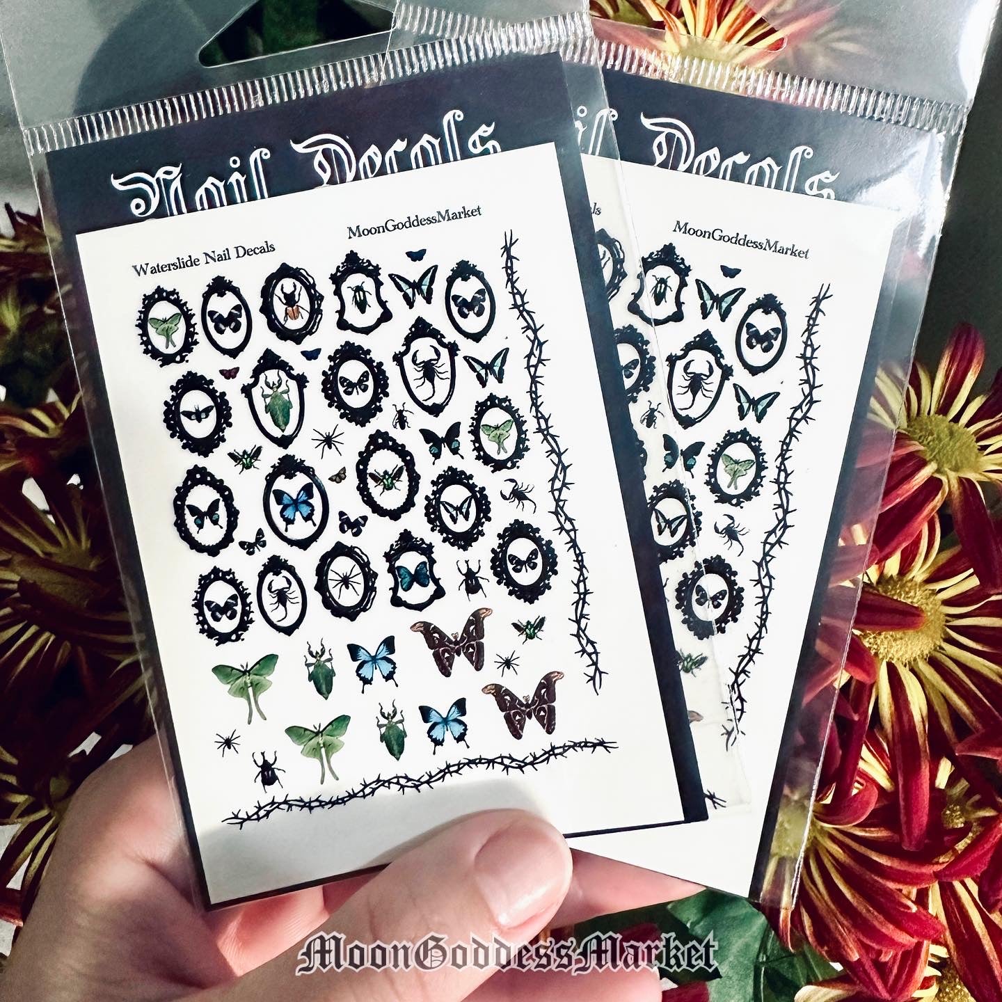 Mounted Bugs and Butterfly Spooky Spider Webs Nail Decals