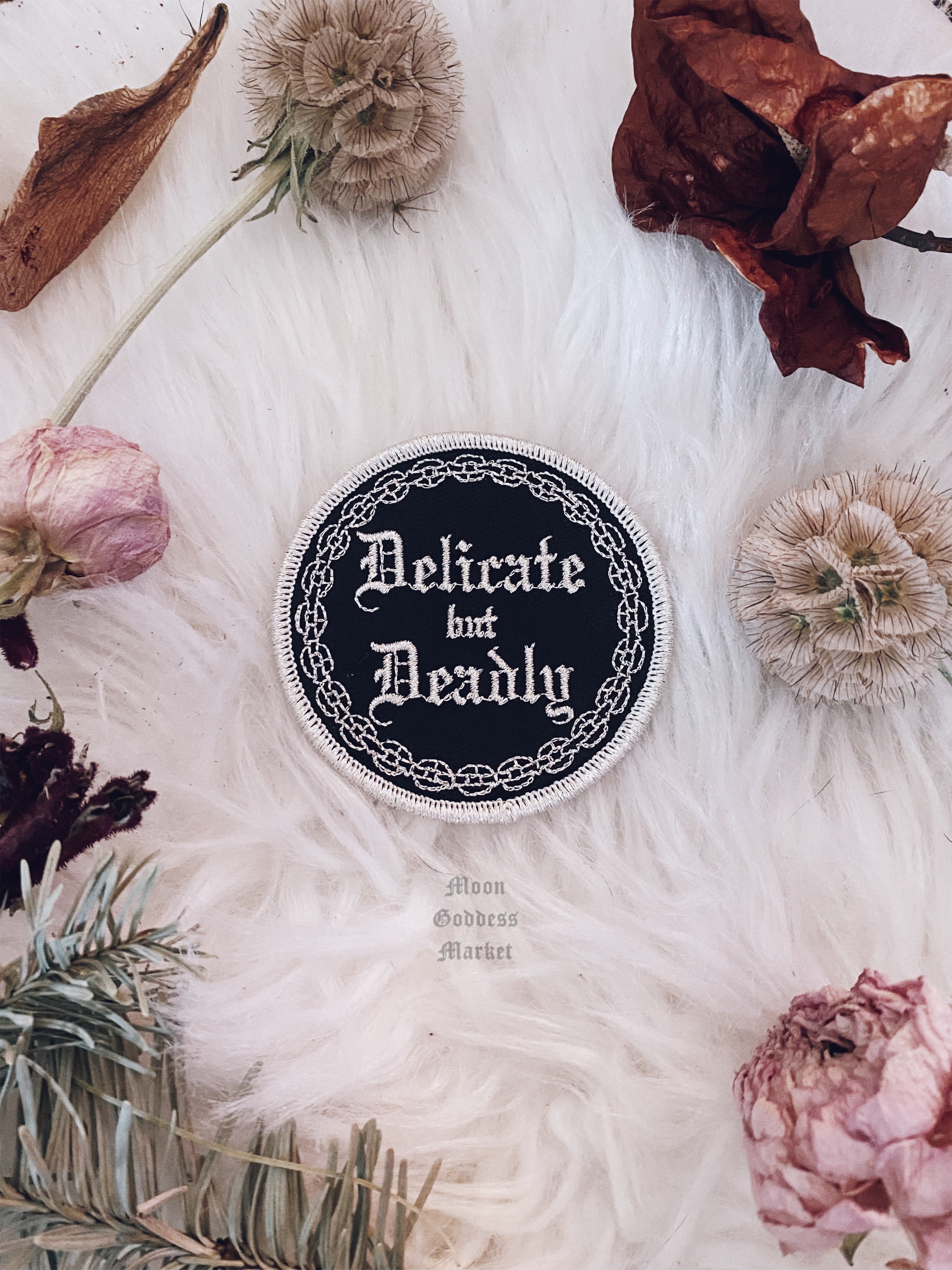 Delicate but Deadly Iron On Patch - Moon Goddess Market