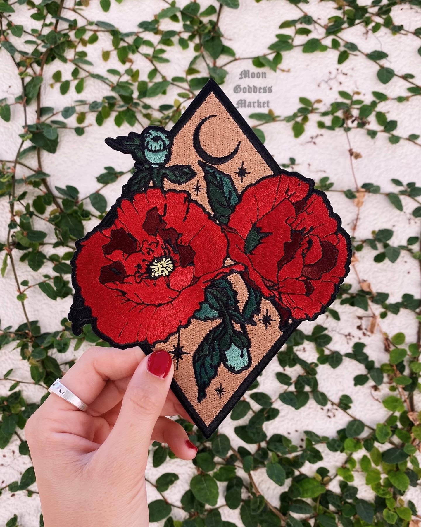 XL Floral Moon 7" Iron On Patches - Moon Goddess Market