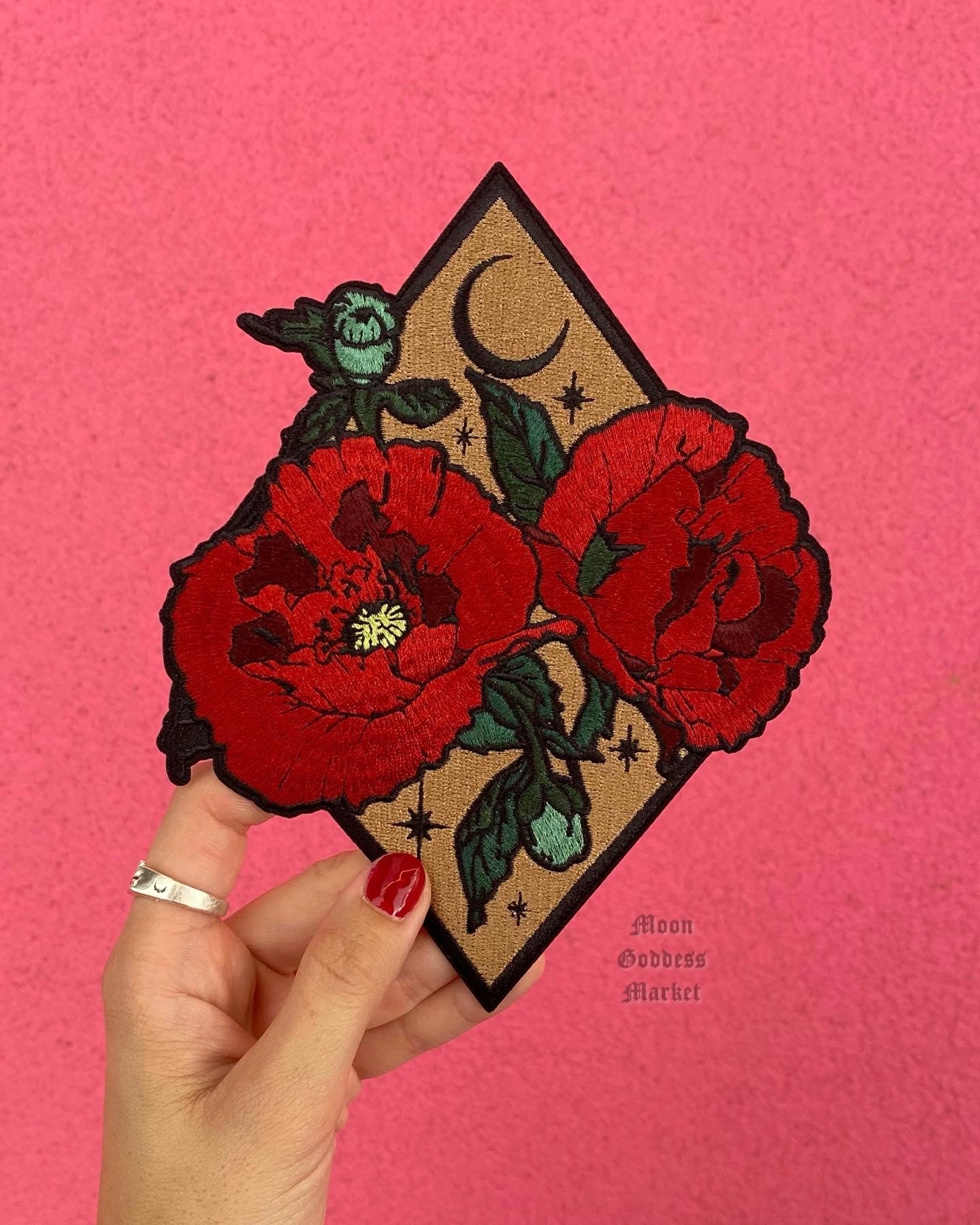 XL Floral Moon 7" Iron On Patches - Moon Goddess Market