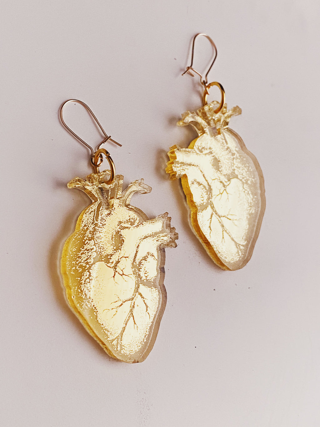 Real Heart Mirrored Earrings 14k Gold Filled - Moon Goddess Market
