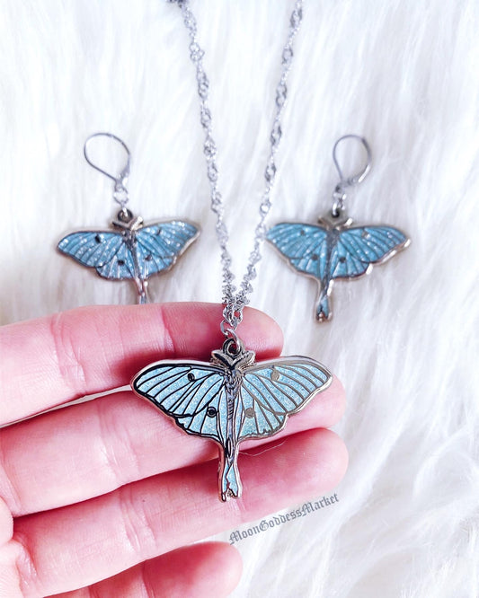 Luna Moth Glitter Necklace Surgical Steel - Moon Goddess Market