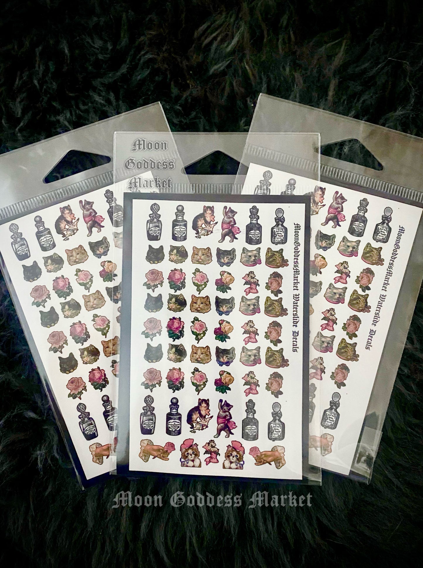 Vintage Kitty Cats and Flower Nail Decals - Moon Goddess Market
