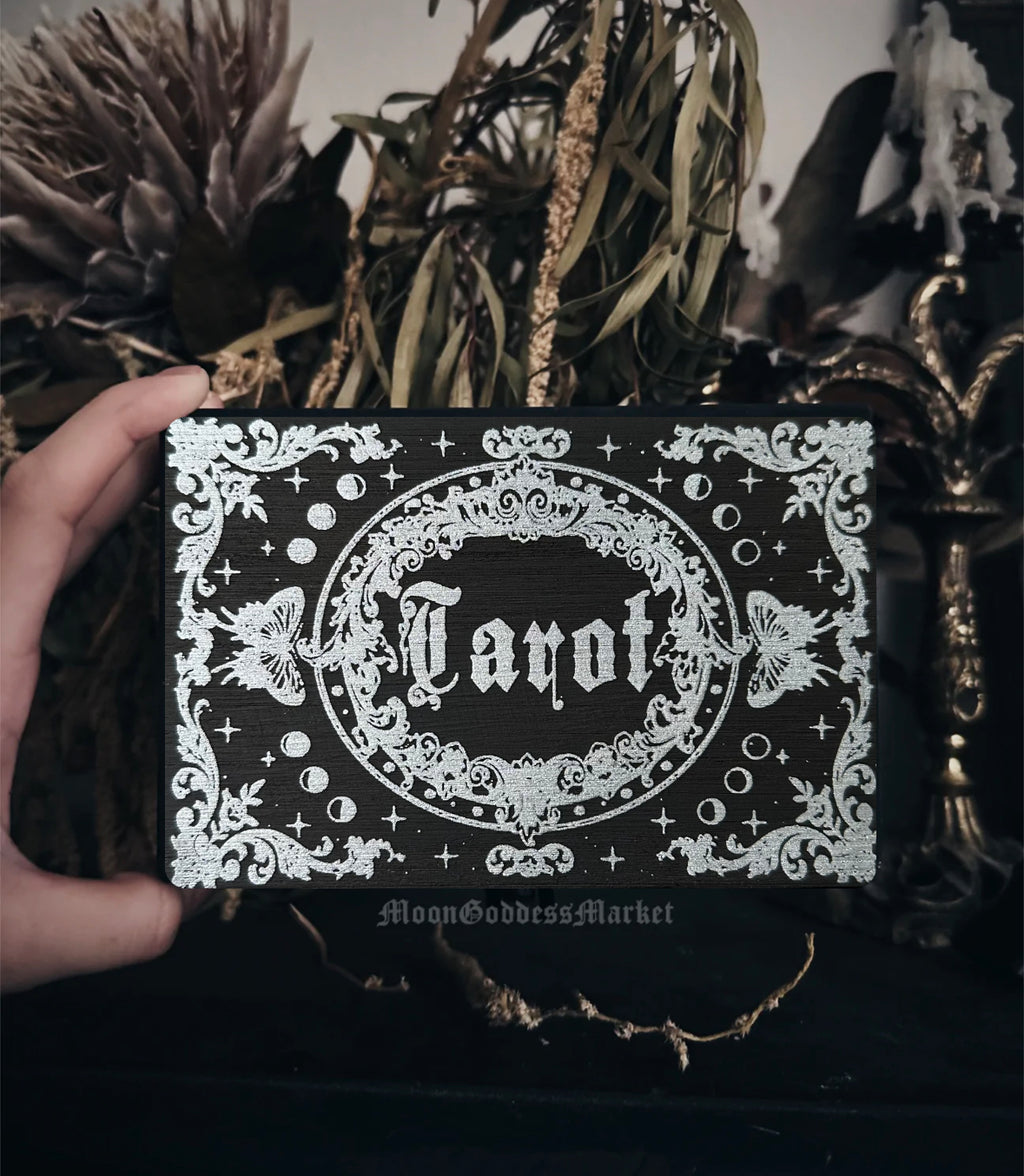 Engraved Tarot Card Box Wooden Trinket Box in two sizes - Moon Goddess Market