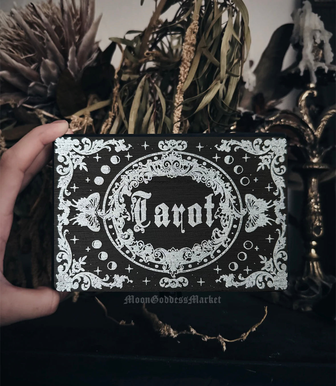 Engraved Tarot Card Box Wooden Trinket Box in two sizes - Moon Goddess Market