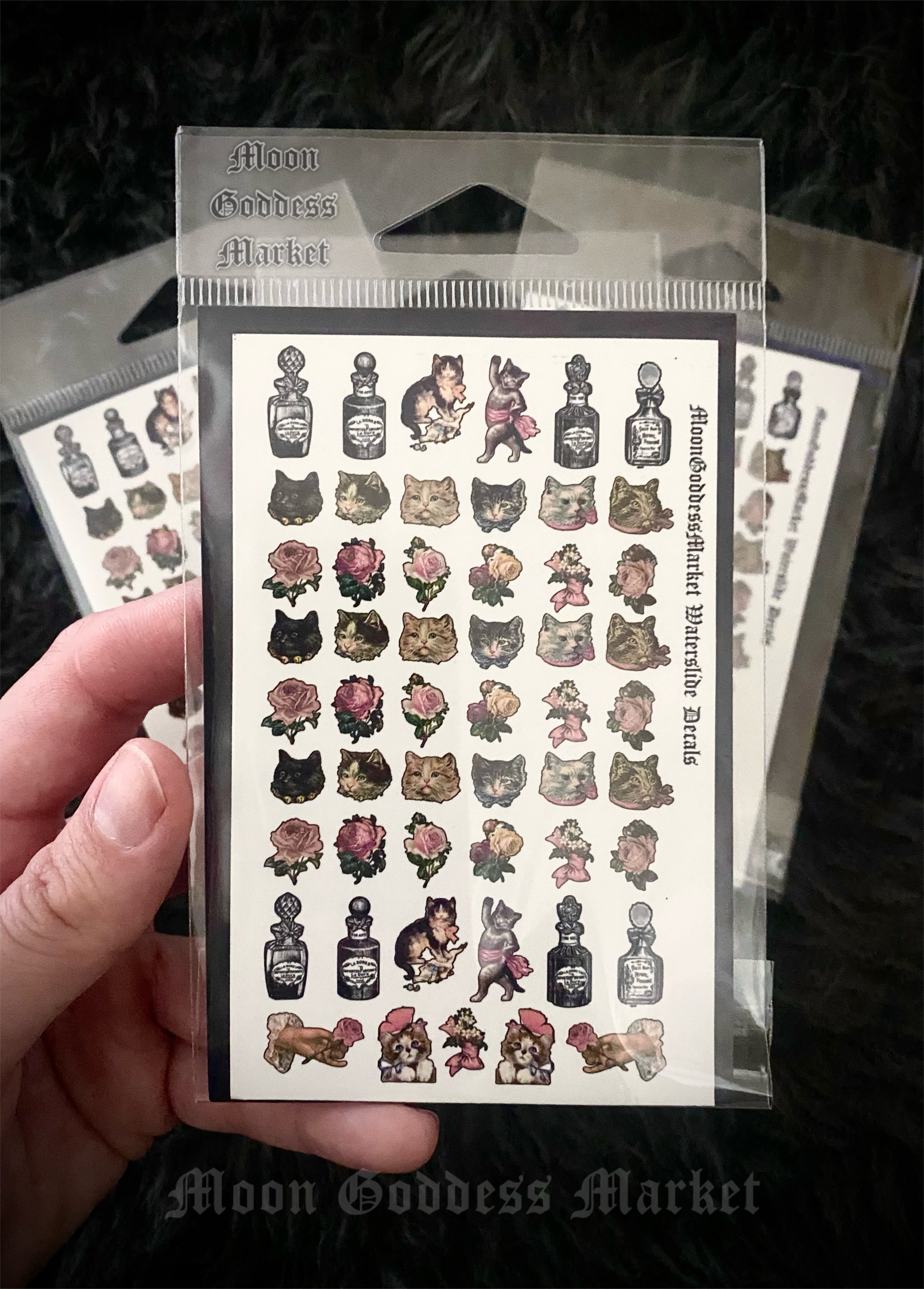 Vintage Kitty Cats and Flower Nail Decals - Moon Goddess Market