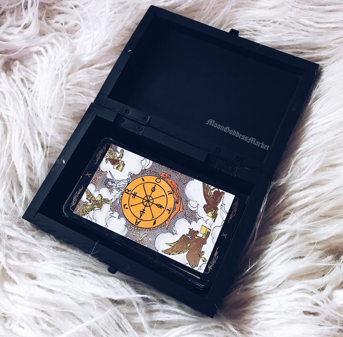 Engraved Tarot Card Box Wooden Trinket Box in two sizes - Moon Goddess Market