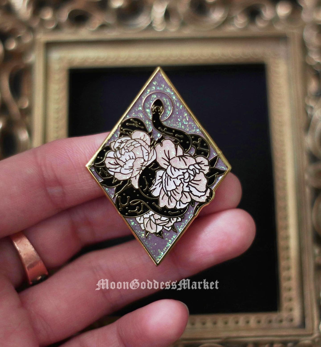 Celestial Snake Lapel Pin | Original Moon Goddess Market Design | Register Copyright | Glitter - Moon Goddess Market